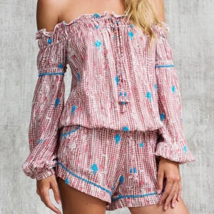 Poupette St. Barth Clara Off The Shoulder Romper in Choco Fanciful